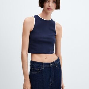 MANGO Navy Blue Sleeveless Crop Top